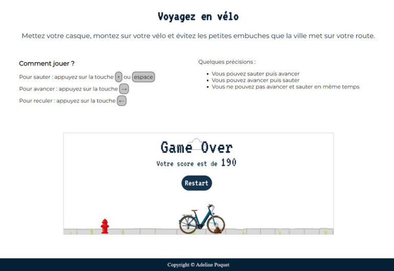 page du jeu développé en javascript