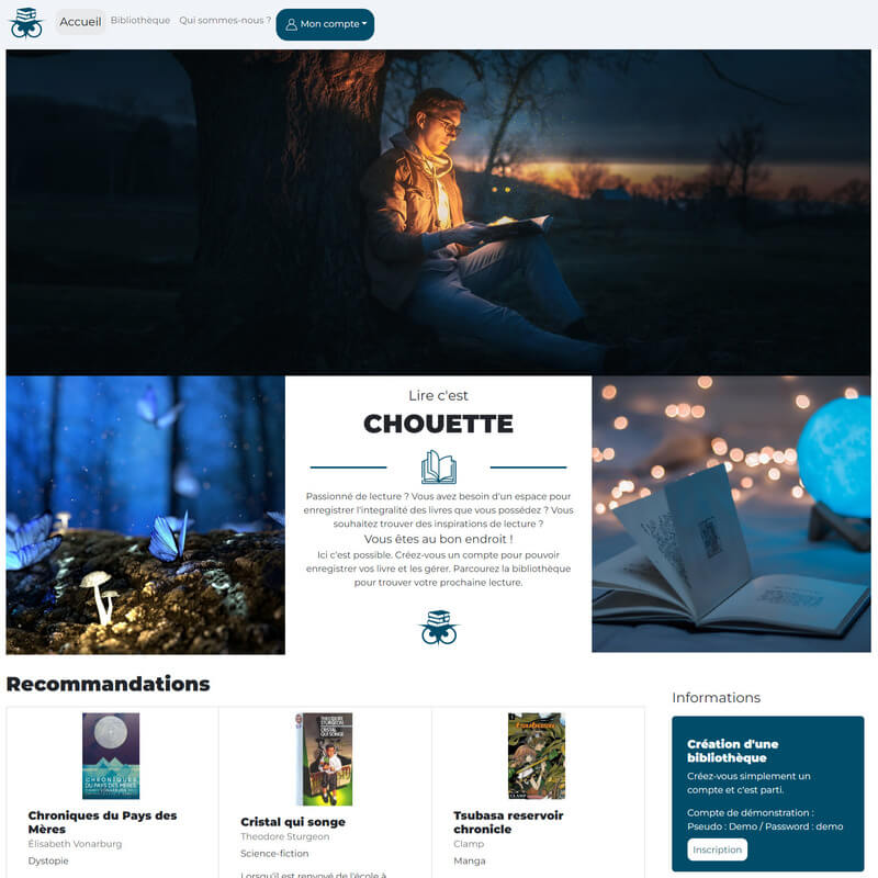 Homepage bibliothèque en ligne