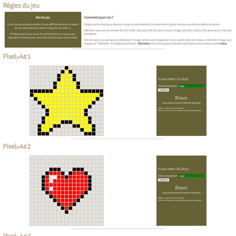 Programmation javascript pixel art jeu