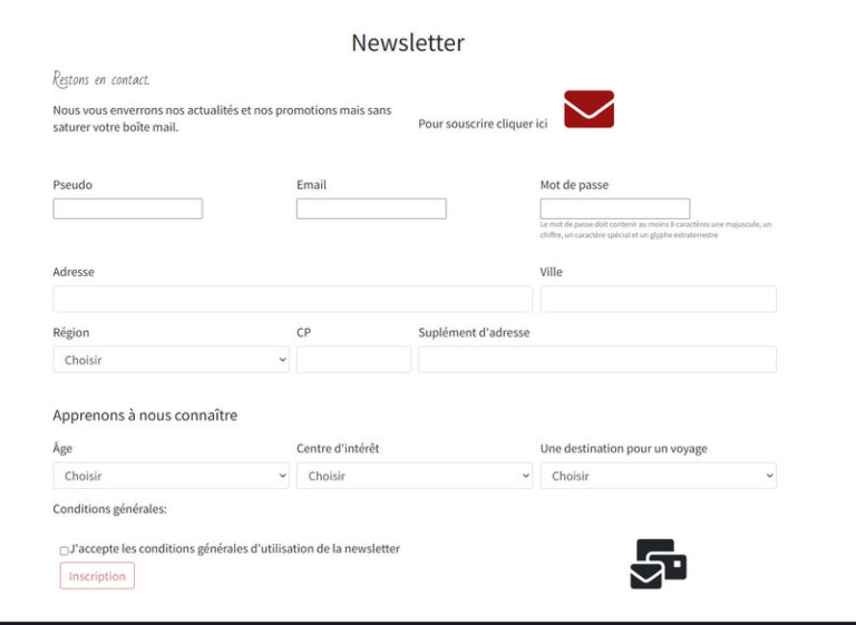 Formulaire d'inscription à la newsletter Japon développé en Javascript