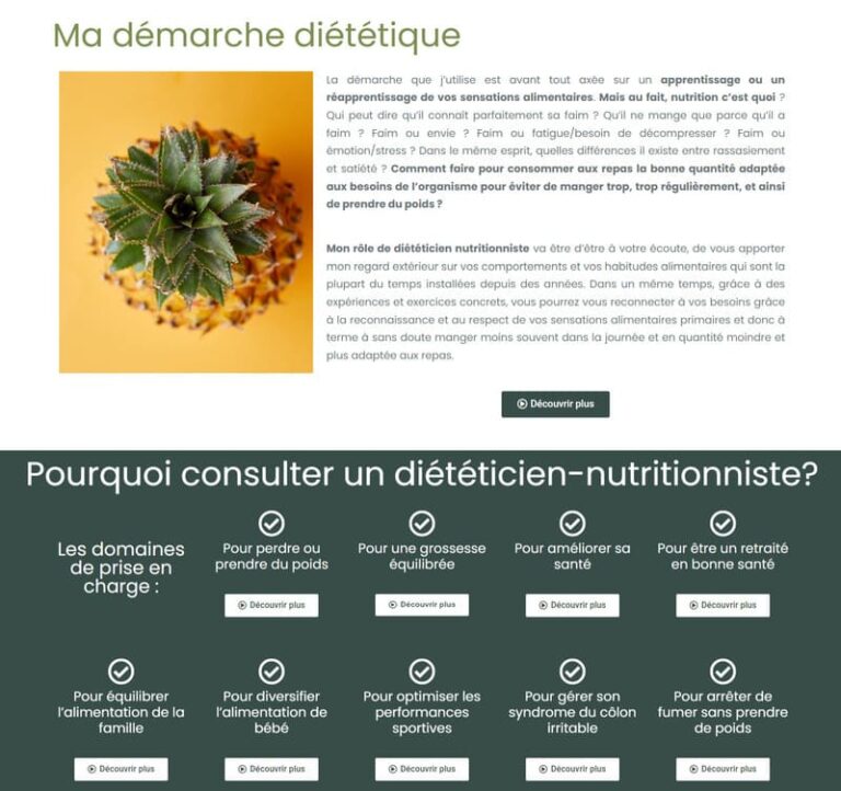 Homepage pratique diététique wordpress